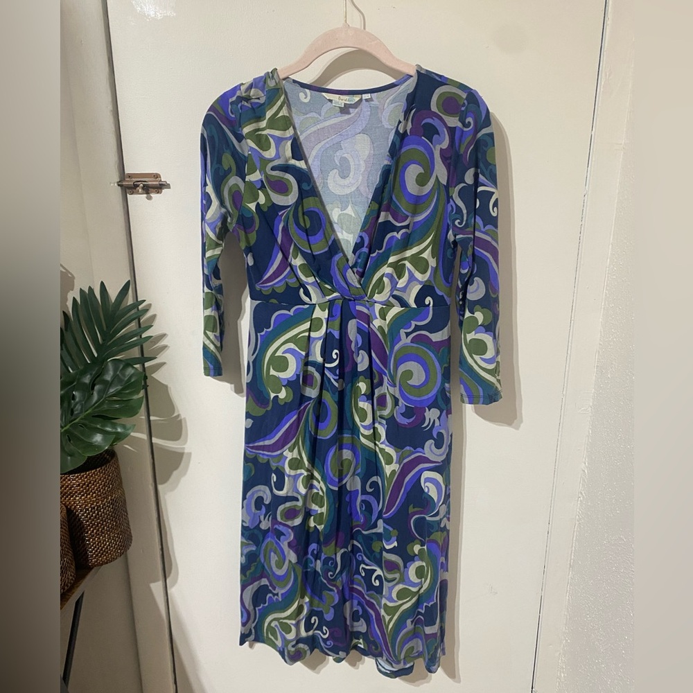 Boden Paisley Jersey Knit 3/4 Sleeve knee length dress size 8
